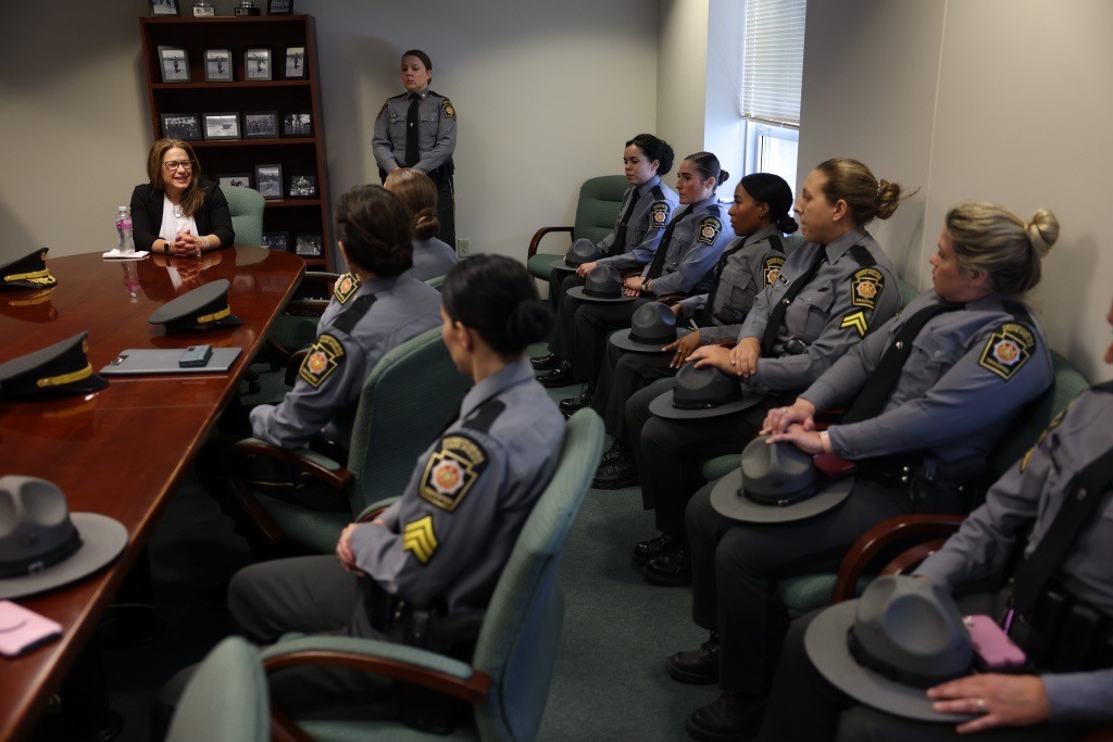 First Lady Shapiro meets with female cadets at the Pennsylvania State Police Academy